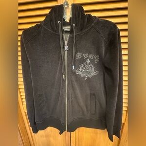 BCBGMaxAzria Women’s Bedazzled Embellished Rhinestone Studded Velour Hoodie